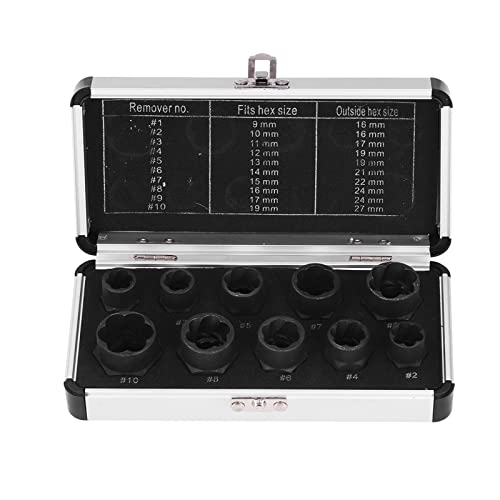 Nut Remover Set Bolt Extractor Tool 10PCS Vanadium Molybdenum Steel Screw Extractor Socket Kit for Removing Broken Nuts Bolts Lug Studs Automotive Repair