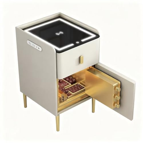 Mesita de noche inteligente con caja fuerte invisible, luces LED, USB y carga inalámbrica, ideal para dormitorio, sala de estar, oficina