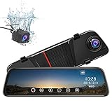 junsun Mirror Dash Cam Front and Rear, 10 Inch Touch Screen Front 1080P Rear View 1080P Dual Lens 170 Degrees Wide Angle with Backup Camera G-Sensor Parking Monitor Night Vision