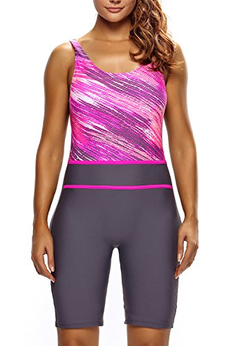 Dokotoo Womens Print Pattern One Piece Boy Leg Athletic Swimsuit Rose Large