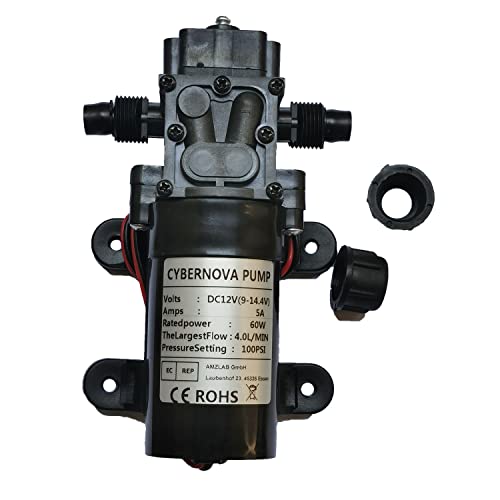 CYBERNOVA DC12V 100 PSI 4.0L / m Bomba de diafragma de alta presión Bomba de agua de cebado automático Bomba de riego para Camping/Barco/RV/Jardín/Vehículo/Limpieza RV/Riego
