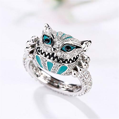 Jeulia 4.08 Carat Cheshire Cat Rings for Women Sterling Silver Enamel Rings Handmade White Diamond Animal Rings Bridal Set Wedding Engagement Anniversary Promise2