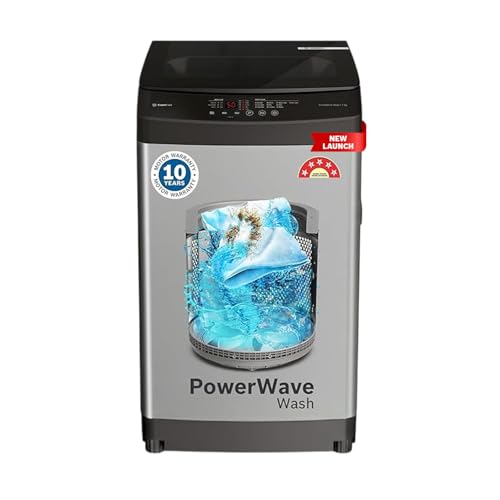 Image of Bosch 7 kg 5 Star Fully Automatic Top Loading Washing Machine (WOE70AH0IN, PowerWave Wash & in-built Dual Lint Filter, Stainless Steel VarioDrum with 5 fin Pulsator, Water Save, Eco Wash, Med Grey)