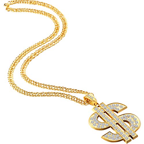 Tatuo 2 Pieces Gold/Silver Plated Chain For Men With Dollar Sign Pendant Necklace, Hip Hop Dollar Necklace (Gold) #TOP1