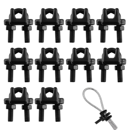 Antrader Wire Rope Clamp,3/16" Wire Rope Cable Clamp Clips,Black,10Pcs