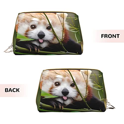 Trousse de maquillage cuir PU blanc Little Red Panda élégante