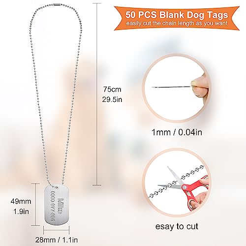 100Pcs Military Dog Tags Set, 50Pcs Aluminum Blank Dog Tags and 50Pcs Iron Necklace Chain, Dog Tags Engraved for Pets, Perfect for DIY Decorative Craft Pet Dog ID Tags, Silver 100Pcs Military Dog Tags Set, 50Pcs Aluminum Blank Dog Tags and 50Pcs Iron Necklace Chain, Dog Tags Engraved for Pets, Perfect for DIY Decorative Craft Pet Dog ID Tags, Silver