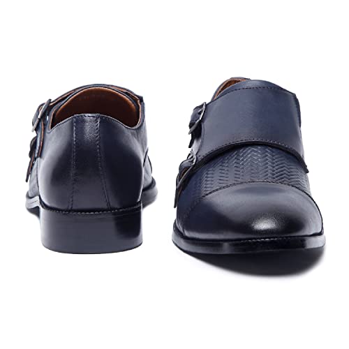 LOUIS STITCH Men's Italian Double Monk Strap Shoes Handmade British Style Leather Shoes for Men (EUWEDM)