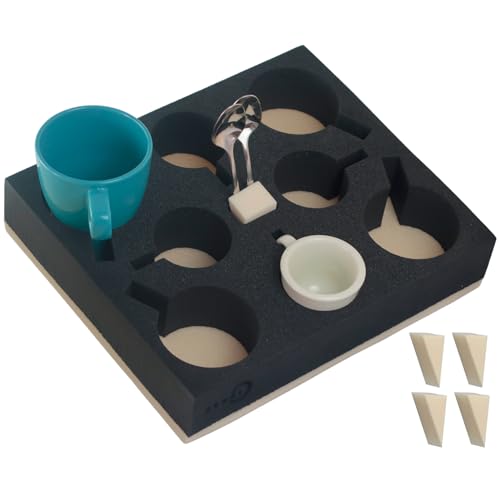 ZENKI Porta tazze per camper (8 bicchieri, 8 cucchiai, 4 cunei di fissaggio), materiale biologico, per camper, roulotte, barche, caravan, caravan, porta bicchieri e tazze, accessori per roulotte