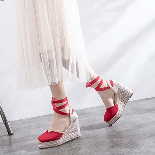 Image of Womens Espadrille Wedge Sandals Closed Toe Platform Lace Up Ankle Strap Slingback Summer Dress Shoes