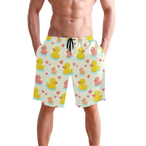 Cute Rubber Duck Heart Yellow Mens Swim Trunks Quick Dry Beach Shorts with Pocket S 2302222