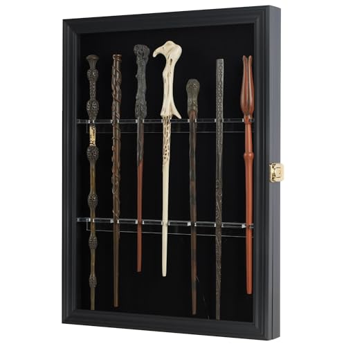Display case ONLY to Hold 7 Wizard Magic Wand Stand Wall Mount Magiquest Wand Vertical/Horizontal Hanging Holder Box Rack for Wand Collection