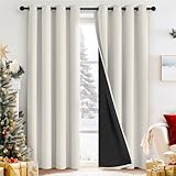 Yakamok 100% Blackout Curtains for Bedroom 84 Inch Length, Total Light Blocking Drapes with Black Backing, Thermal Insulated Solid Grommet Panels for Living Room, 52Wx84L,Cream, 2 Panels