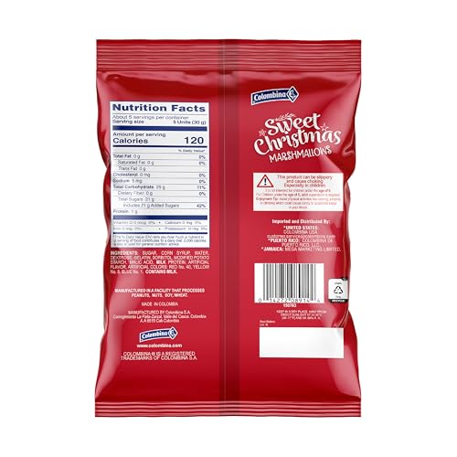 Colombina Sweet Christmas Marshmallows, Soft, Assorted Vanilla Bean Marshmallows, Christmas Trees, Candy Canes, and Santas, 5.1oz (Pack of 1)