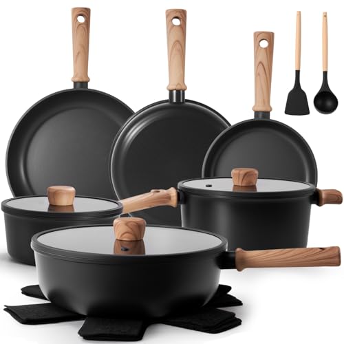 La mejor comparación de Juegos de ollas comprados en linea. 47 16 Piezas Juego de Utensilios de Cocina Antiadherentes, Juego de Ollas para Sopa, Ollas para Leche y Sartenes, Universal para Cocinas de Inducción y Cocinas de Gas