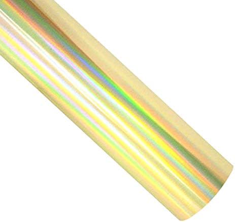 VVEEWUU Holographic Heat Transfer Vinyl Roll 12 Inches x 5 Feet Iron on Vinyl HTV for DIY T-Shirts or Fabrics (Holographic Gold)