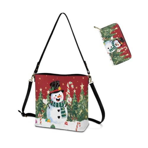 Image of HUGS IDEA Leather Purses and Handbag for Women Bucket Bag with Wrist Wallet 2 Packs