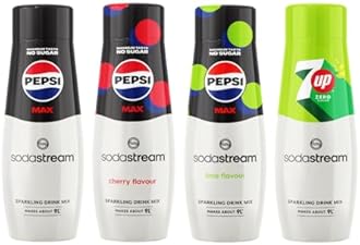 Syrup Mixed Pack, Pepsi MAX, Cherry, Lime & 7UP Zero Fizzy Water Flavouring Syrup, Sugar Free Sparkling Drink Mix, Official Pepsi & 7UP Flavours, 4 x 440ml Multipack, Makes Up to 36L