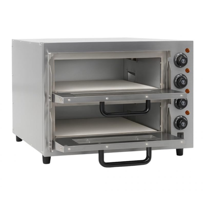 Four à Pizza Électrique Double Compact 2 x Ø40 cm - 3000W - Pierre Réfractaire - Température 350°C