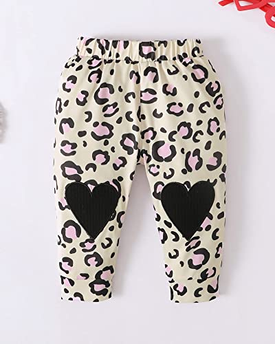 Nzrvaws Toddler Baby Girl Clothes 9-12 Months Valentines Day Fall Long Sleeve Sweater Top+Long Ruffle Pants+Bow Knot 3Pc Infant Fall Outfit Leopard #TOP4