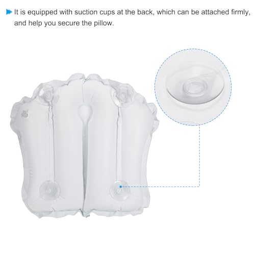 PATIKIL Inflatable Bath Pillow with Suction Cups, Terry Cloth Covered Shell Shape Bath Pillow Neck Support for Bathtub Hot Tub, White