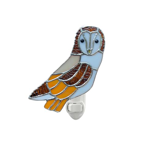 Image of CHEZBABY Stained Glass Night Light Plug into Wall Accent Nightlight Lamp Decorative for Hallway Bedroom Kitchen Home Decor(Barn owl)