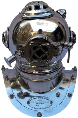 Generic Marine Mini Diving Divers Helmet Replica Mark Us Navy Nautical Vintage Chrome, As shown in image