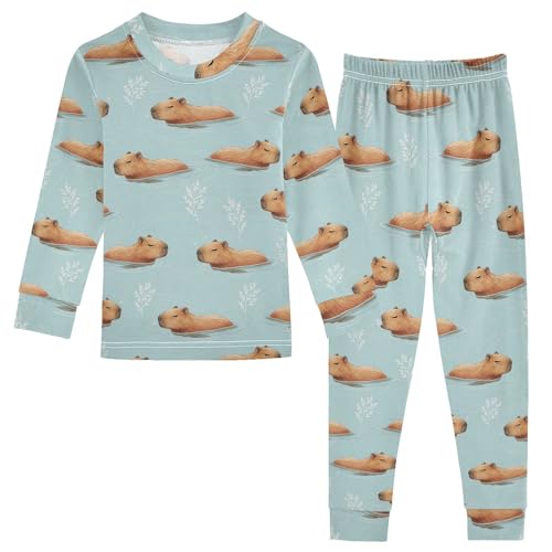 Pajama Sets Long Sleeve Capybara Swimming Water Soft Comfy Sleepwear 2 Piece PJS 3-8T