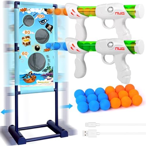DX DA XIN Movable Target Set, Target Shooting, Toy Guns for Children with 2 x Popper Gun, Dual Battle Pistol and 18 Foam Balls, Toy for Boys, Role Play