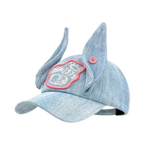 Aolyepm Y2k Hats Bunny Ears Hat for Women Cute Baseball Cap Y2k Accessories Grunge Aesthetic (US Alpha One Size Denim Blue)