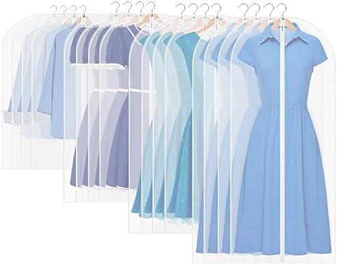 Akamino 20 Pcs Clear Clothes Covers, Clear Garment Bags Dress Bags with Zip, Moth Proof Hanging Suit Bags, Waterproof Dustproof Storage Bag Storage Covers Protector for Wardrobe Storage and Travel