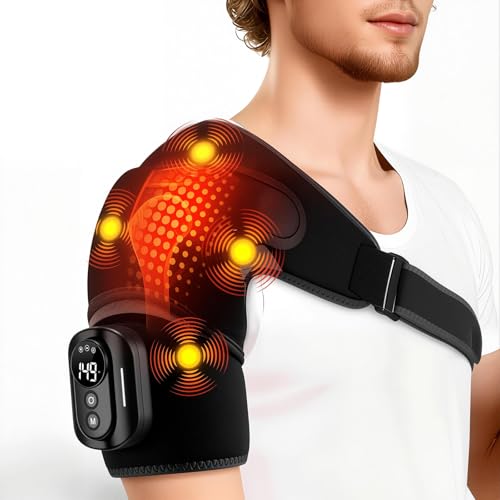 CBDYWVR Masajeador de hombros y almohadilla térmica de hombro con masaje con 5 niveles de calentamiento y 5 modos de vibración, batería de 5000 mAh para un rendimiento duradero y diseño ajustable