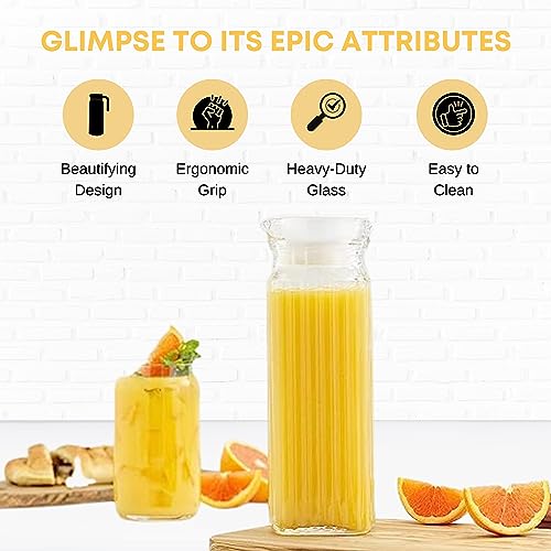 HOMESHOPA Glass Water Jug with Lid, 2 Pack 1.1L Water Pitcher Glass Carafe Jug for Juice, Ice Tea, Coffee, Milk & Beverage, Transparent Ribbed Fridge Door Water Jug with Spout and Handle - Image 5