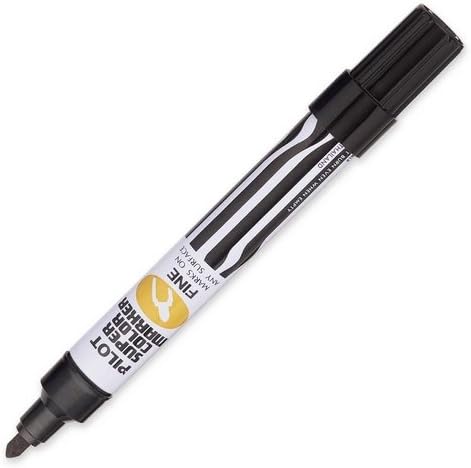 Pilot Super Color Refillable Permanent Markers, Black Ink, Fine Bullet Point, 12-Pack (44600)