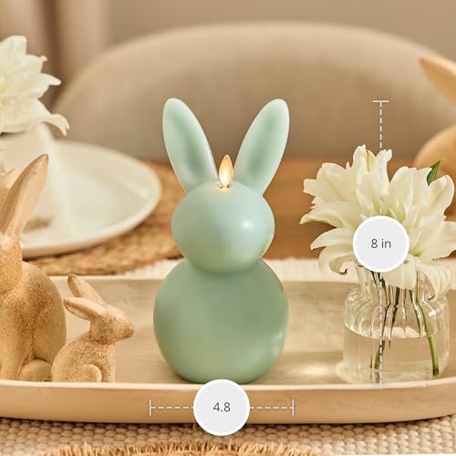 Image of Luminara Easter Bunny Candle- Fresh Mint 4.5 inch x 4.5 inch x 8.5 inch- Flameless Real-Flame Holiday-Inspired Decor- AA Batteries- Flickering LED Flame