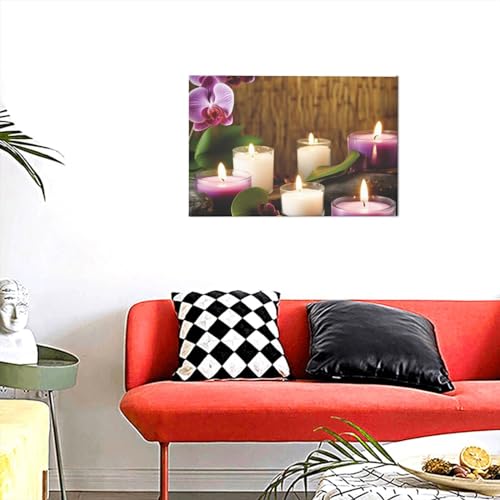 Toile bougies et orchidées tableau zen pour apaiser l'ambiance du salon