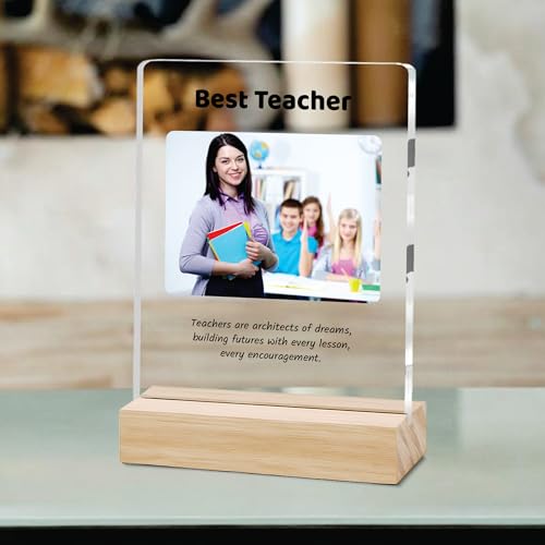 Image of Giftplease Best Teacher Plaque | Personalized Photo Frame with Wooden Stand | Appreciation Gift for Teachers | Teacher's Day Retirement Farewell Gift (Custom Photo & Text CTH 07