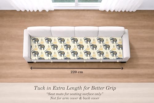 Image of Cloth Fusion Quilted Sofa Cover Seat Mat 4 Seater, Elephant Motif | Reversible Jaipuri Print, 220 cm, Seat Cover Only, Decorative Tassel Edging With A Spare, Easy Tuck-In Hold, Not Anti-Slip
