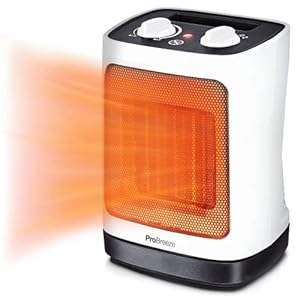 Pro Breeze 2000W Mini Keramik Heizlüfter energiesparend mit automatischer Oszillation, Zwei Leistungsstufen, Kleine Elektroheizung leise für Wohnzimmer, Büro, Terasse – Weiß