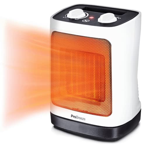 Pro Breeze 2000W Mini Keramik Heizlüfter energiesparend mit automatischer Oszillation, Zwei Leistungsstufen, Kleine Elektroheizung leise für Wohnzimmer, Büro, Terasse - Weiß Weiß - 2000w