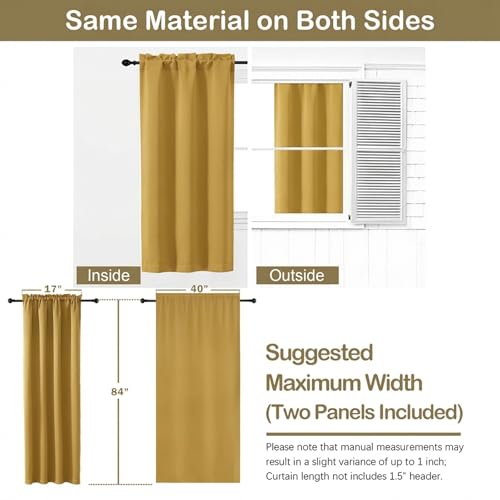 Image of Bright Gold Blackout Curtains for Bedroom 84 Inch Length 2 Panels Set, Thermal Insulated Curtains for Living Room Nursery, Energy Saving Cortinas Blackout para Dormitorio, 2x40Wx84L
