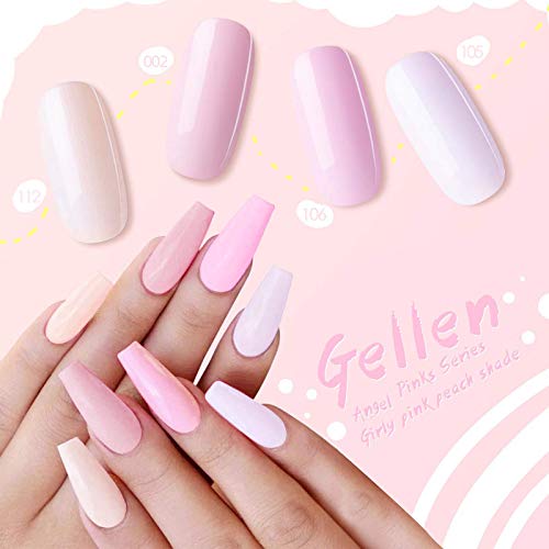 GELLEN Pink Gel Nail Polish Set - 6 Colors Light Pink Gel Polish Peach Tone, Light Purple UV Nail Gel Nail Art Pink Colors UV LED Soak Off Nail Gel
