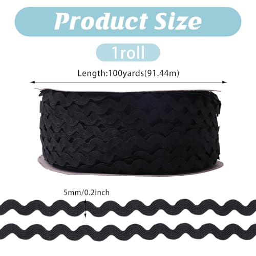 Ruban de Bordure Ondulée Noir Mercerie Franges Courbées Galon Couture 5mm DIY - 3