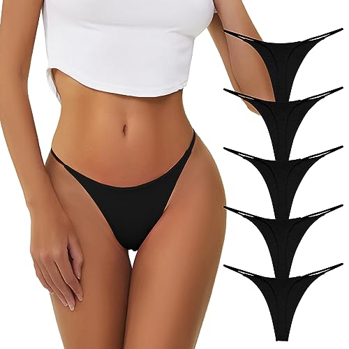 Image of chahoo Sexy Underwear for Women Thong Low Rise G-String Panties 5-Pack Low Waist T Back String Underpants Gift for Women