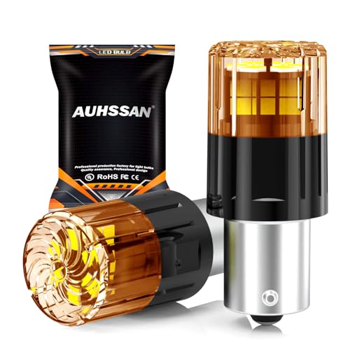 P21w 1156 BA15S LED Bulb, Super Bright Amber Yellow 6.5W 12V 24V Non-Polarity 2835 18SMD LED Bulbs Car Replacement Lights for Backup Brake Light, Turn Signal Light, Tail Lights, Blinker Bulb (2Pack)