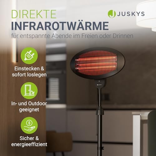 Bild 1 - Juskys Infrarotstrahler 2000 W – Heizstrahler in Schwarz, höhenverstellbarer Standheizstrahler, 3 Heizstufen für Terrasse & Garten