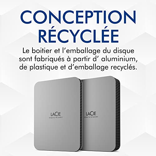 LaCie Mobile Drive Moon, 1To, disque dur externe portable, PC Mac iPad & iPhone, avec Adobe, Data Rescue Service (STLP1000400)