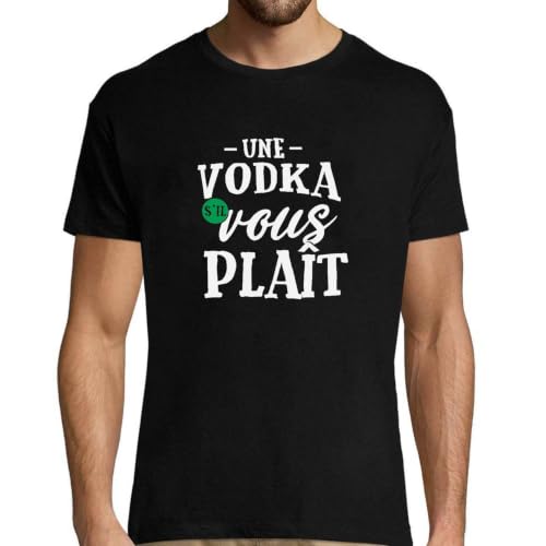 T-Shirt Homme Vodka s'il Vous Plaît en coton avec impression humour