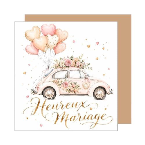 Edition Seidel Premium Carte de mariage carrée avec enveloppe. Carte de vœux pour mariés lui et elle amour voiture ancienne élégante (HQ242 SW026)