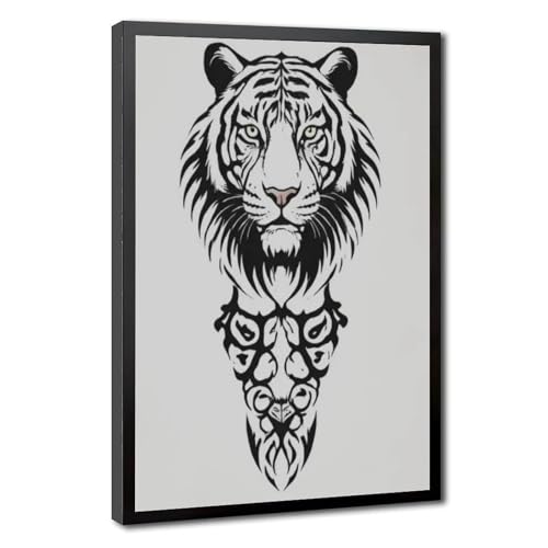 Impression sur toile tigre tribal noir tableau salon 40x61cm